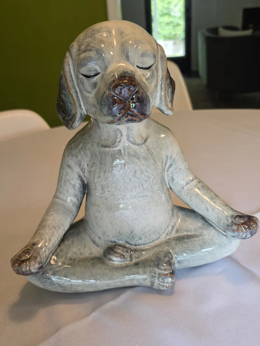 Pier 1 Pale Gray Meditating Zen Dog Figurine with Brown Accents